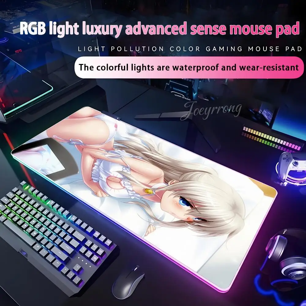 

Charlottes сексуальный аниме коврик для мыши RGB расширенная игровая клавиатура семь цветов светодиодные коврики большие 1000x500 мм XXL геймер