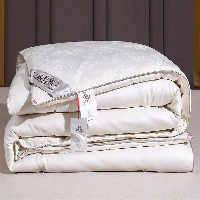 

Роскошное шелковое одеяло шелковицы, всесезонное одеяло для кровати, жаккардовое одеяло из 100% шелка с наполнителем из 100% хлопка, пододеяльник королевы