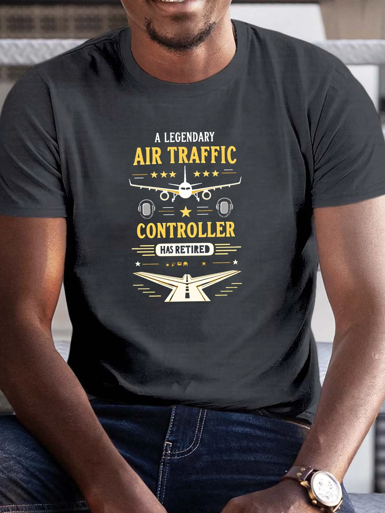 

New t-shirt-Men'S Plus Size Graphic T-Shirt - "Legendary Air Traffic Controller" Design,