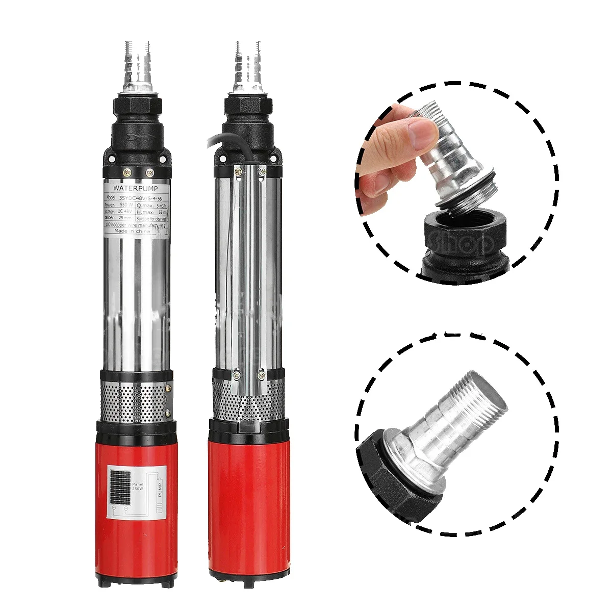 12V/24V/48V 55m Submersible Pump DC Screw Deep Well Pump for Garden Home Agricultural Irrigation Solar Water Pump