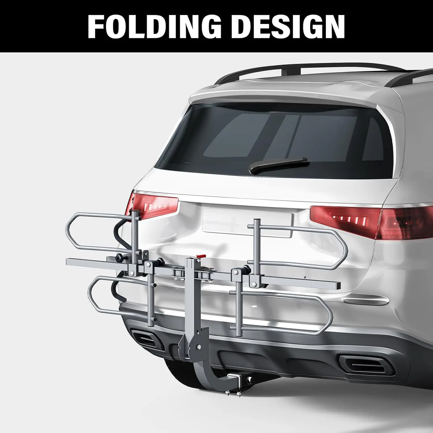 Foldable 2-Bike Hitch Rack for Car, Quick Release Handle, Tilting Design Fits Standard, Fat Tire and E-Bikes, 180 lbs Capacity