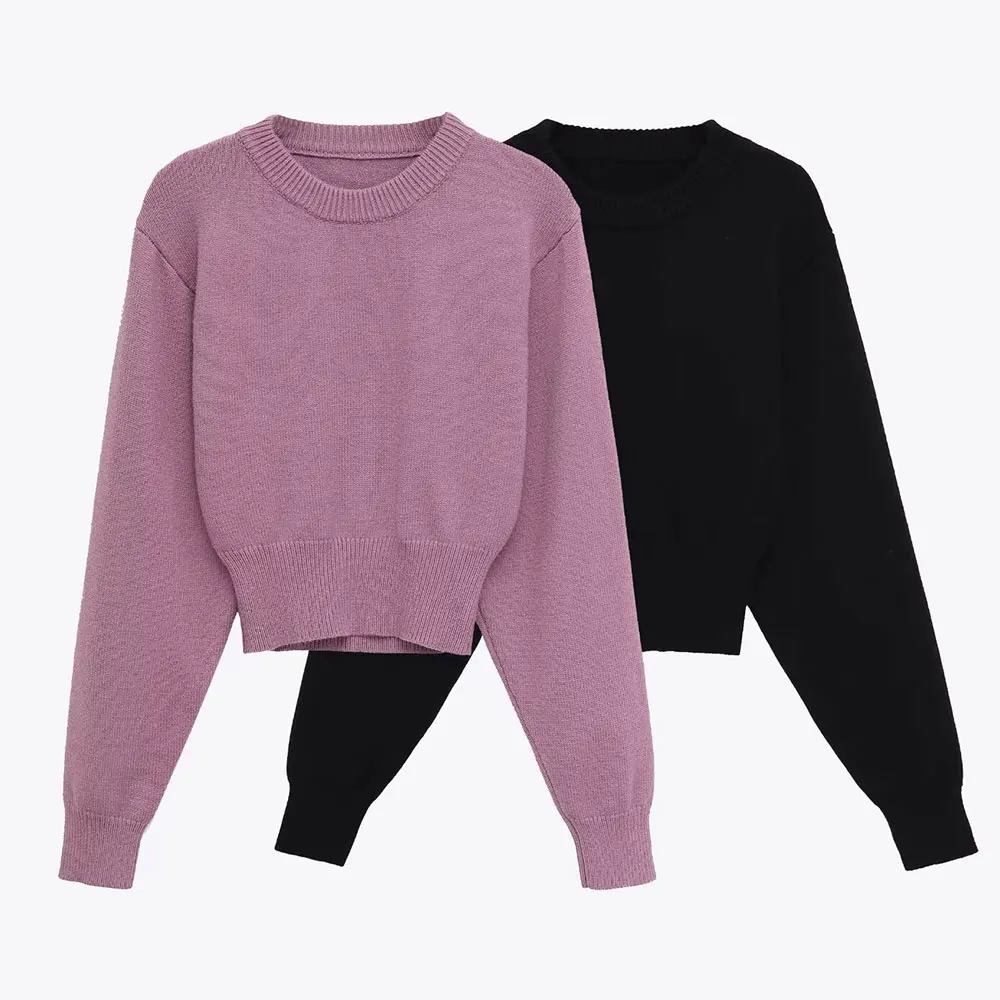 

Women's Short Round Neck Long Sleeve Flat Needle Knitted Sweater Autumn New Arrival European Style