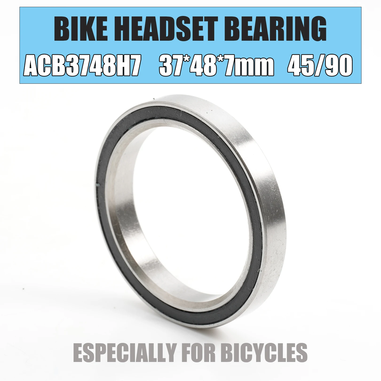 ACB3748H7 Road Bike Headset Bearings 37*48*7mm 45/90 Degree 1PC Chrome Steel 1-3/8 Inch Tapered Upper Lower ACB Bearing Set