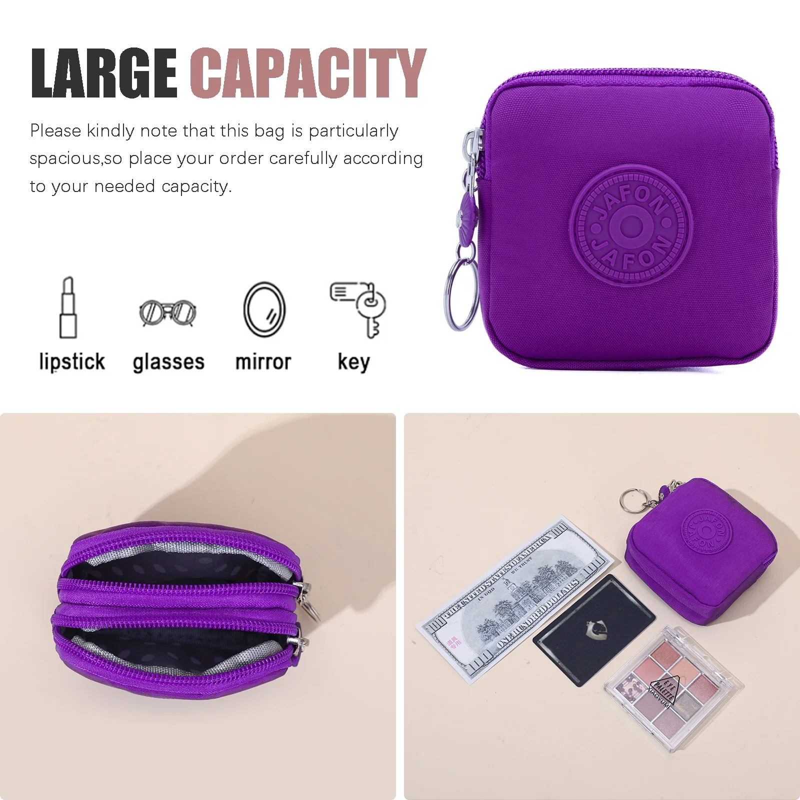 Double Zipper Waterproof Nylon Material Coin Purse Travel Wallet, Wear-resistant Fabric Soft, Multiple Colors To Choose From