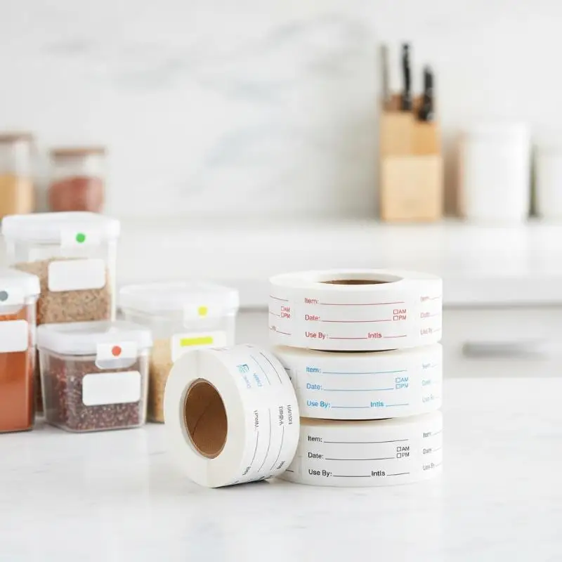 White Removable Self Adhesive Food Label Stickers Roll Date Writing Tags For Fridge Freezer Household Storage Organizer
