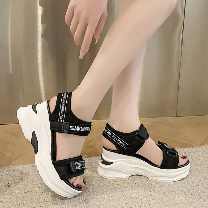 Women Sport Sandal Summer New Fashion Slope Heel Elevated Platform Shoes Girls Outdoor Leisure High Heeled Fish Mouth Sandals image 3