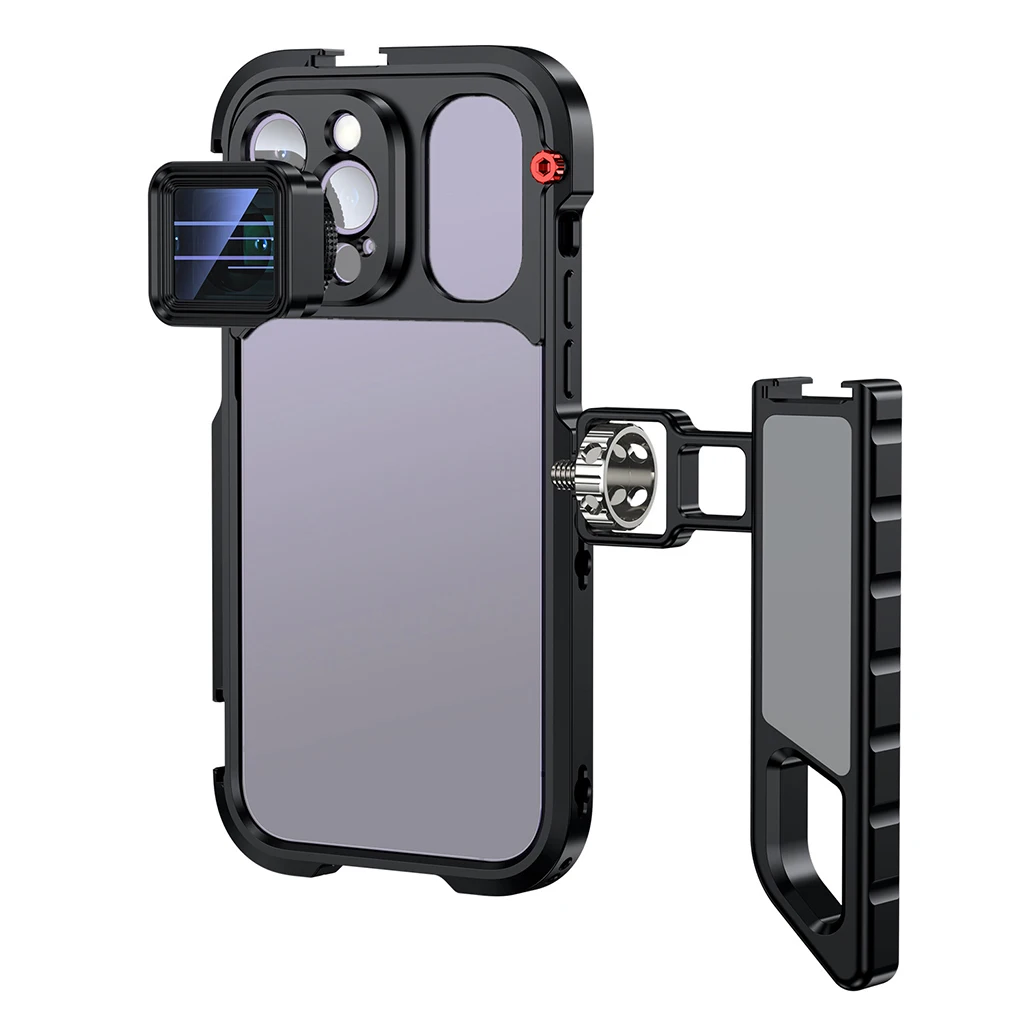 قفص معدني للهاتف المحمول آيفون 15 برو/15 برو ماكس خارجي 1.55X مجموعة مرشحات العدسة مثبت مدونة فيديو مصباح ليد حامل ميكروفون