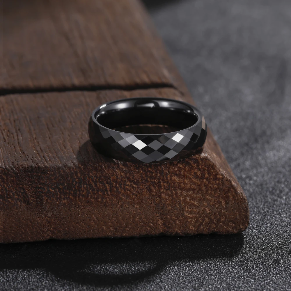 Kolmnsta 4/6 mm schwarzer Keramikring für Damen und Herren, rosa/weißer Diamantschliff, kratzfest, Unisex-Ringe, allergiefrei, verblasst nicht – Detail 2