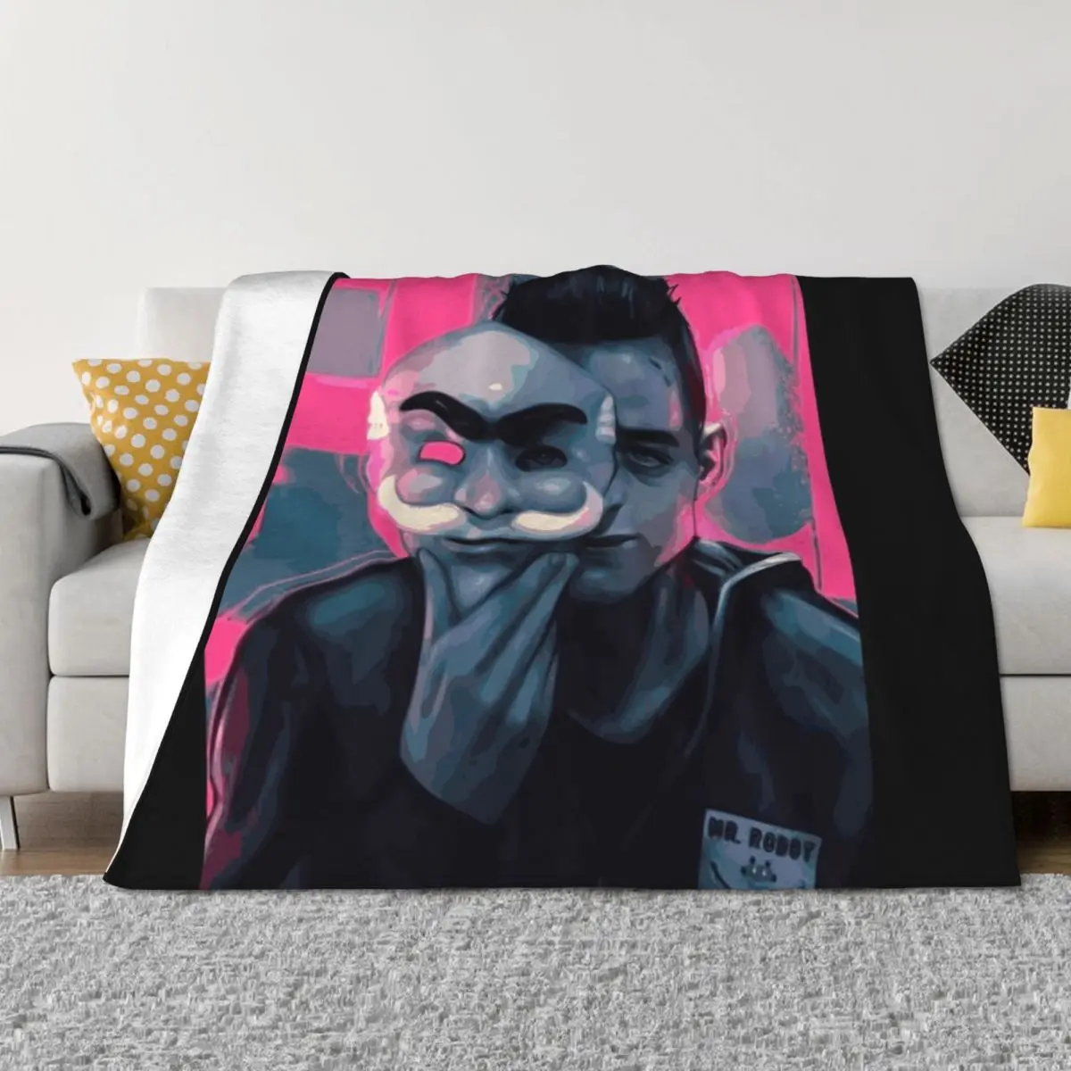 

Mr. Robot and His Mask - Rami Malek Fanart Throw Blanket Sofa Throw Picnic Blankets Sofas Of Decoration Bed Blankets