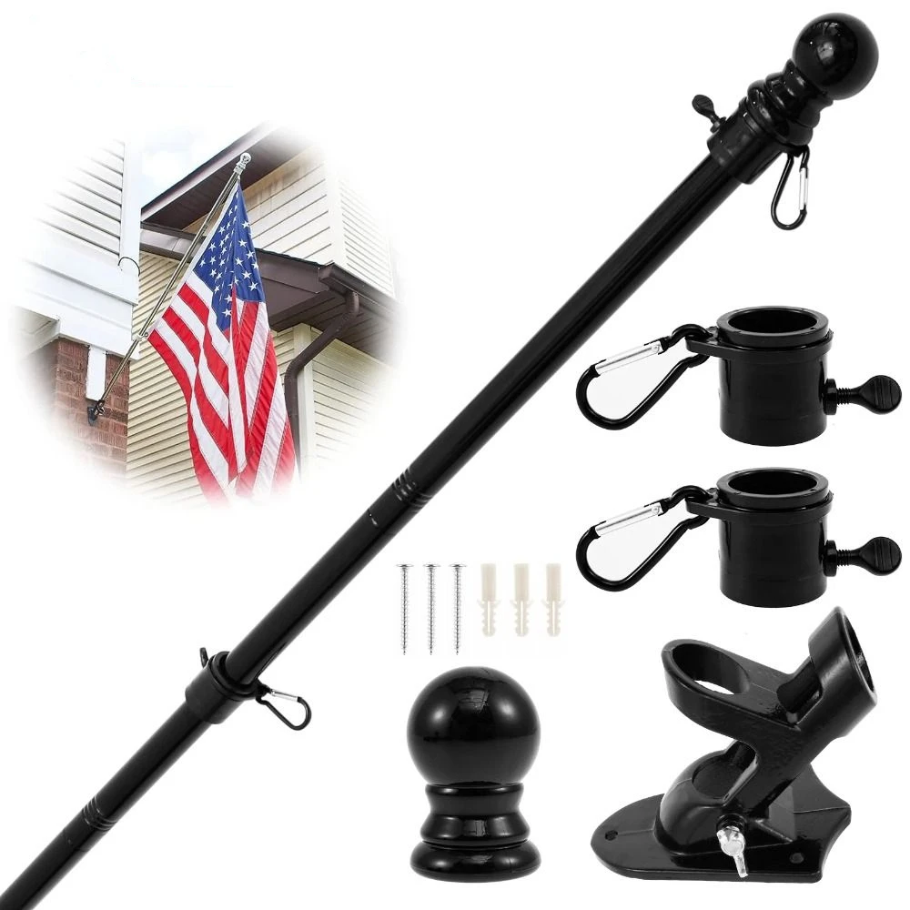 6Ft Flag Pole Kit Stainless Steel Wall Mounted Rotating Flag with Screws Collapsible Stand Flagpole Yard Banner Holder