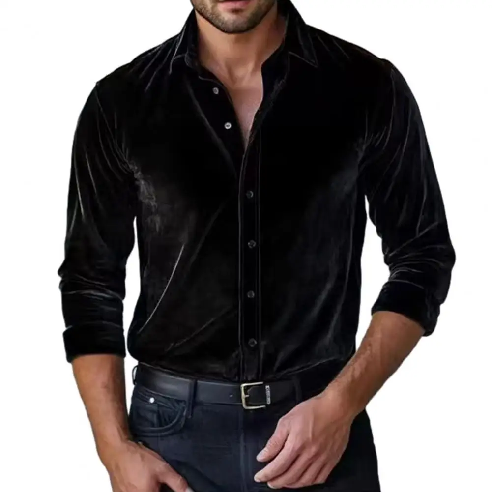 Men Velvet Shirt Men's Velvet Dress Shirt Long Sleeve Button Down Lapel Shirt Casual Formal for Parties Dates Office Wear