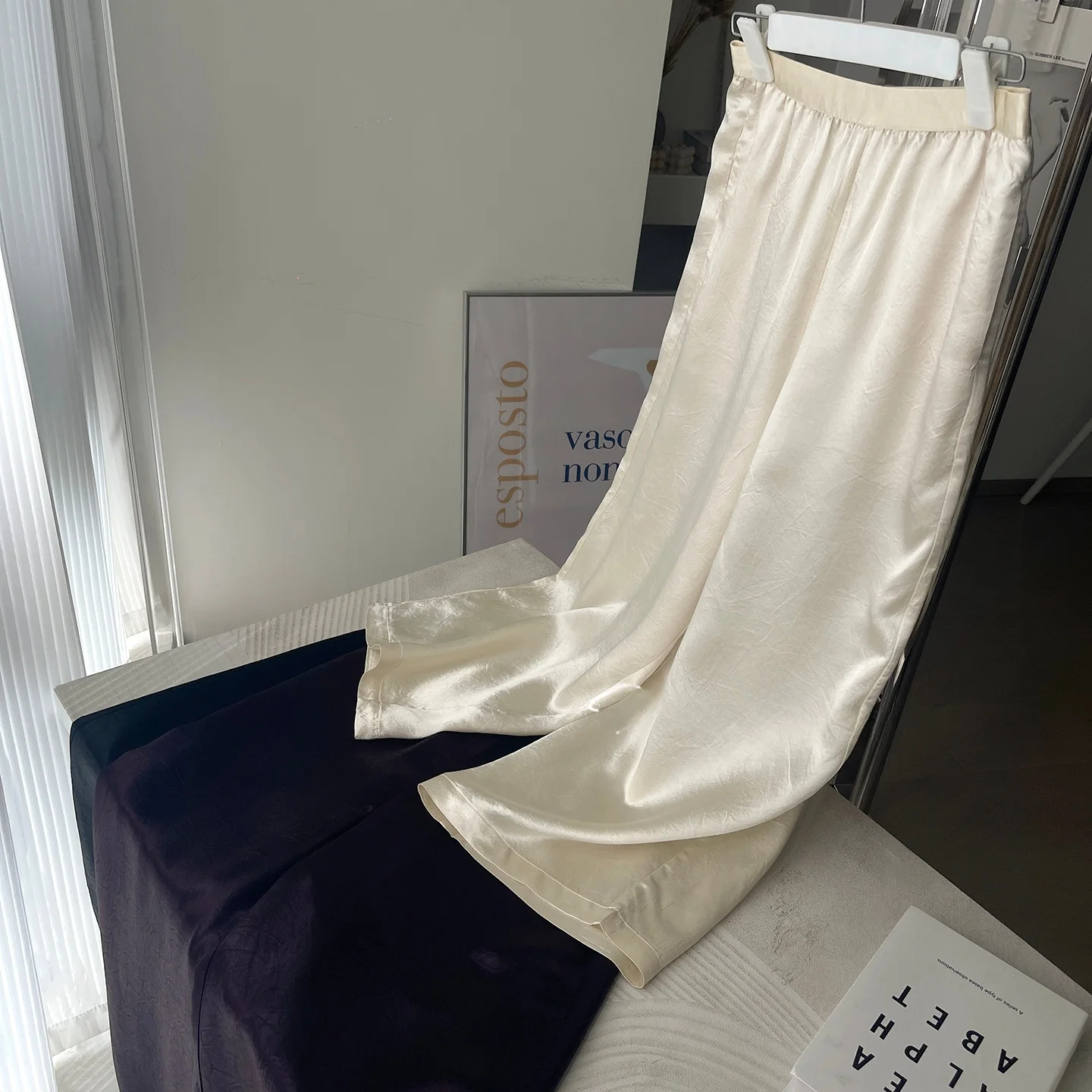 Shiny Satin Wide Leg Pants Elastic Waist Commute Style Korean Version Breathable Lightweight Loose Fit Casual Trousers