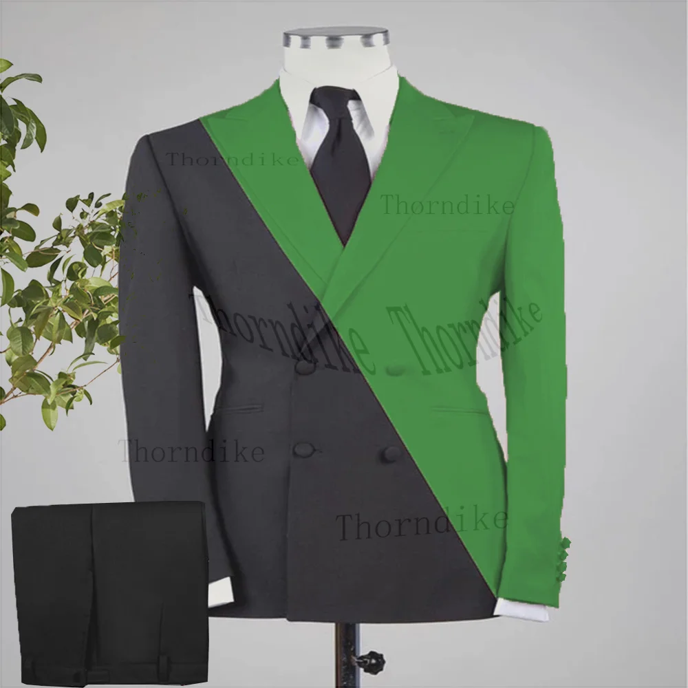 

Thorndike Mens Suit Tailor-Made 2 Pc Suit Double Breasted Suit Peak Lapel Patchwork Jacket Banque Wedding Groommen(Jacket+Pant)