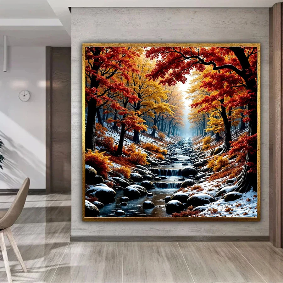 

Diamond Mosaic Picture Kit New Autumn Tree Stream Scenery Diamond Painting Cross Stitch Adult Decoration Wall Art
