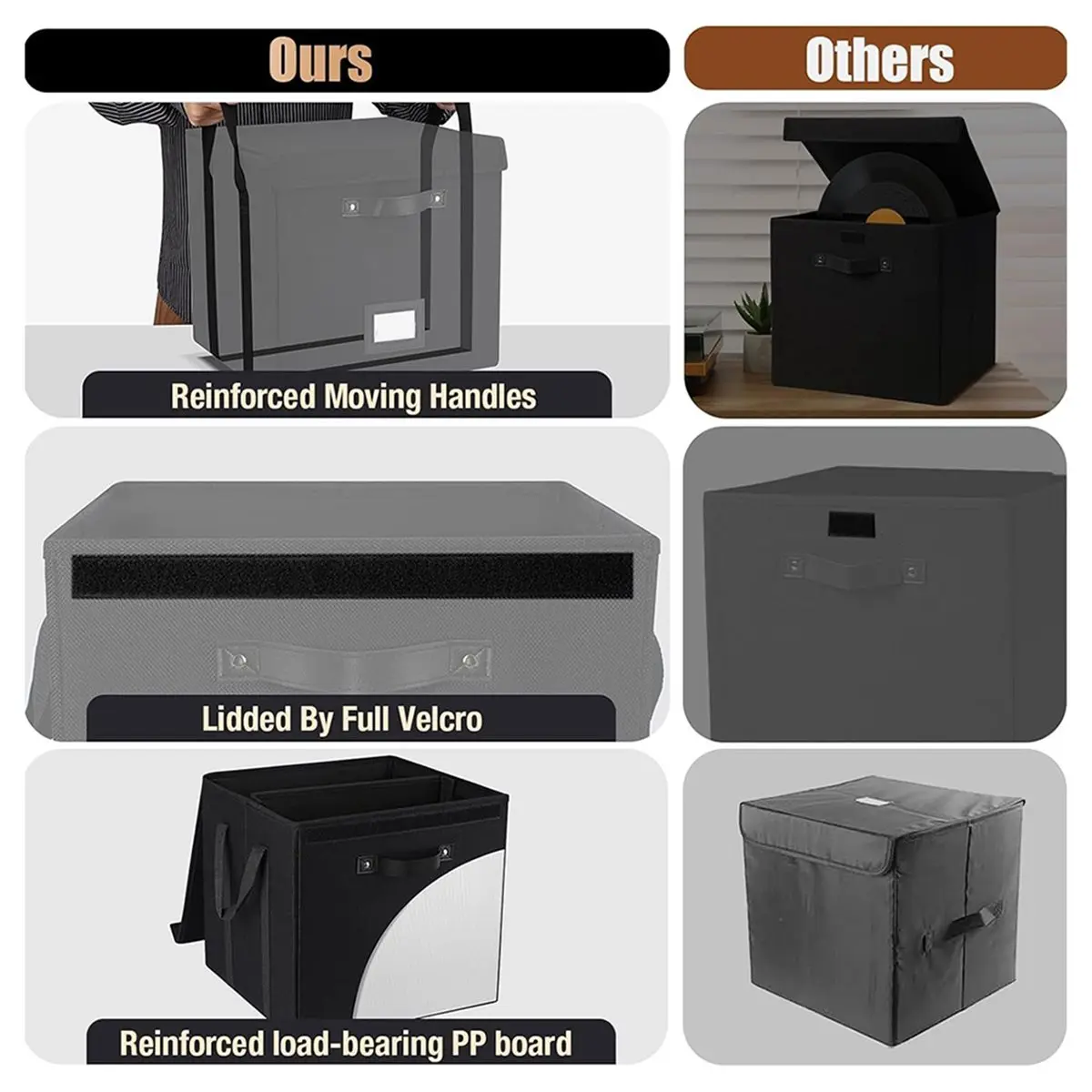 A86G NEW Vinyl Record Storage Box LP Album Organizer Case Fabric Record Crate for Album Protection and Easy Access