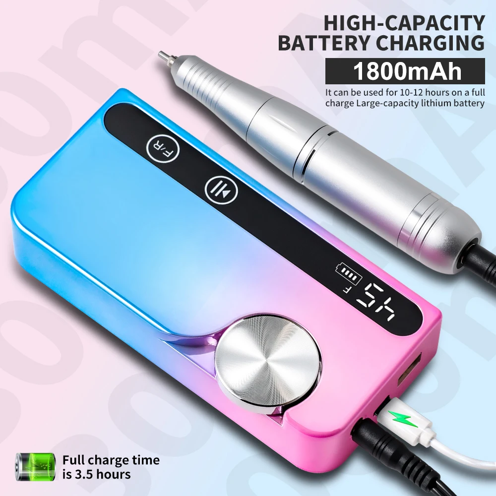 Macchina per lucidare le unghie ricaricabile con trapano per unghie professionale a basso rumore da 45000 giri/min adatta per lo strumento di lucidatura dello smalto gel