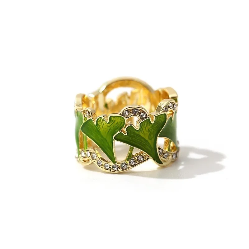 Milangirl Personality Exquiste Flower Ring For Women Unique Design Leaves Oil Painting Pattern Ring Wedding Bridal Ring  Gift