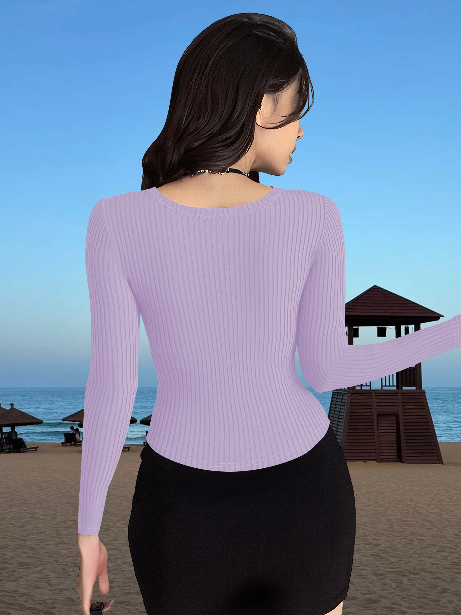 Polished Body‑Skimming Ribbed Blouse, Front Button Detail Henley Top for After‑Office Conferences