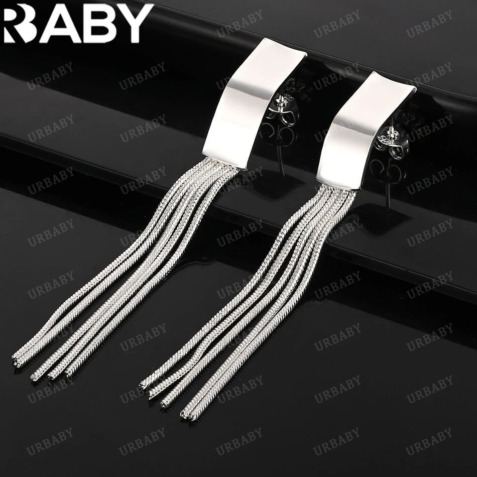 

URBABY 925 Sterling Silver Earrings Square Tassel Shape Drop Earrings For Women Jewelry Fashion Party and Daily Wear