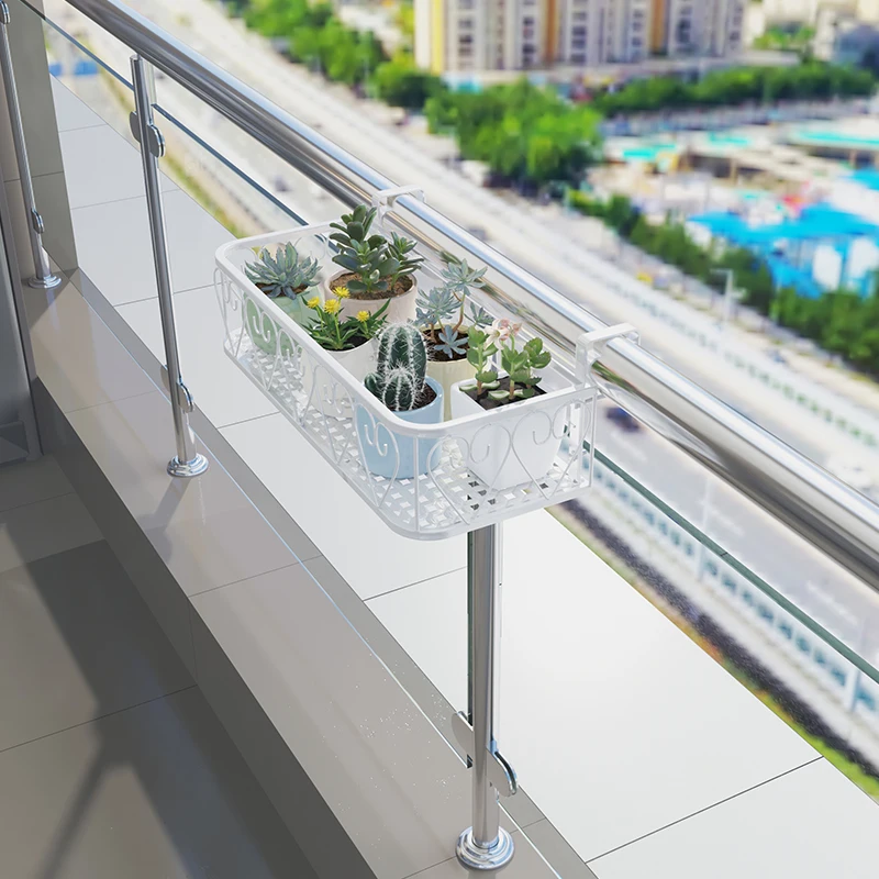 Plant Stand Shelves Balcony Flower Pot Rack Hanging Guardrail Succulent Flower Railing Shelf