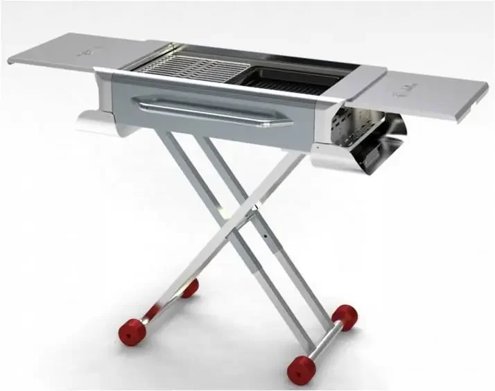 Neues Design, tragbarer Koffer, Outdoor-Camping-Grill, faltbarer Holzkohle-BBQ-Grill aus Edelstahl