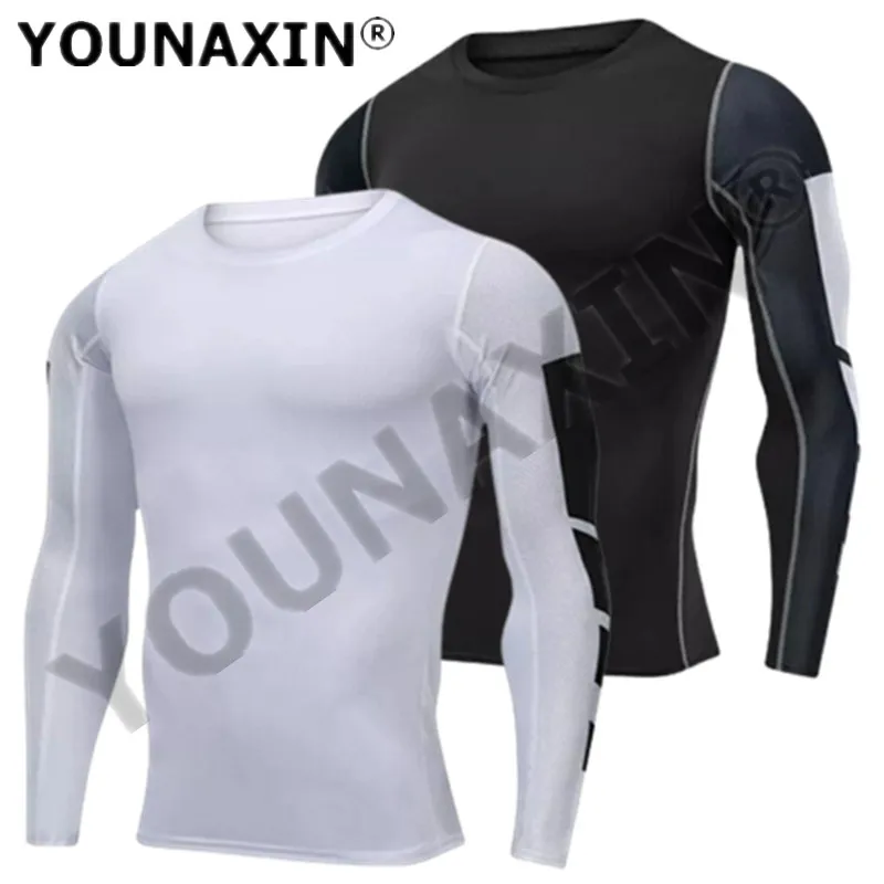 Men Long Sleeves T-Shirts Base Layer Basketball Sports Tight Gym Fitness Jogger Running Top Outdoor Cycling Clothes Quick Dry