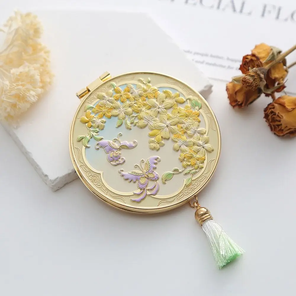 Exquisiter faltbarer Make-up-Spiegel, tragbarer Kosmetikspiegel im chinesischen Stil, transparenter Metallspiegel für Studenten und Frauen