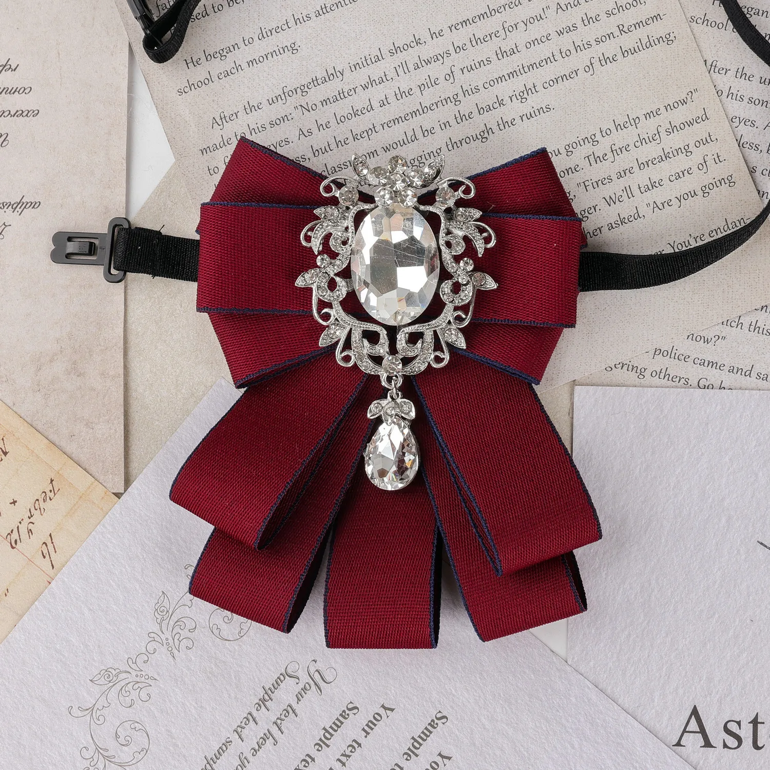 Neue Elegante Koreanische Damen-Schleife, Herren Schwarze Strass-Hemdkragen-Schleife, Mädchen Modische Fliege, Hochzeits- und Party-Krawatte – Detail 16