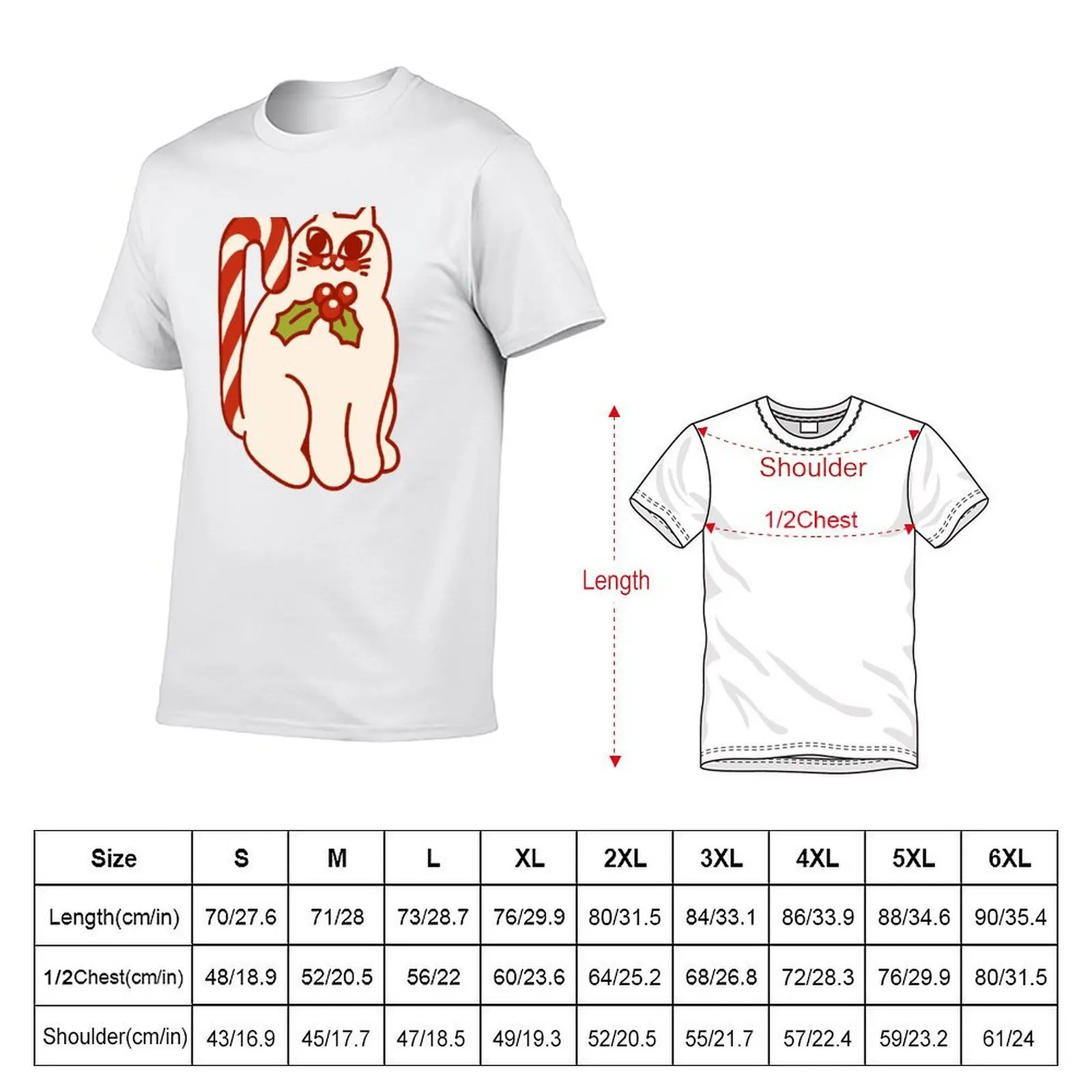 Cat With the Candy Cane Tail T-Shirt t shirts with prints anime tshirt T-Shirt