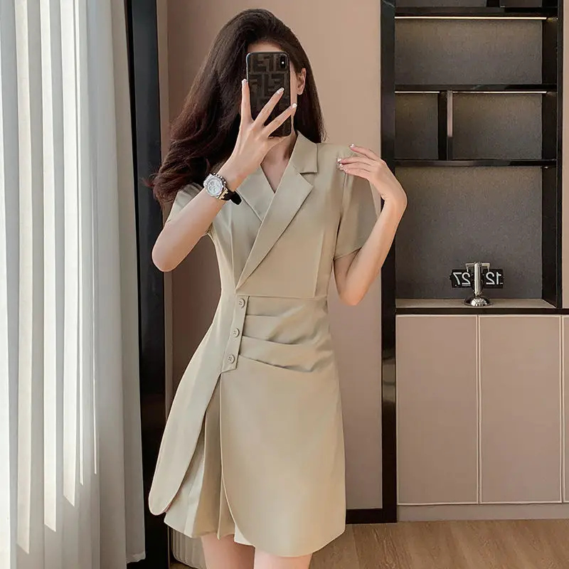 2-D4  Professional suit collar dress for women 2024 spring and summer new stylerament medium and long style high-end waist slimm