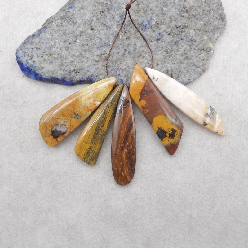 

5 шт., бусины-подвески из натурального агата с боковым просверлением, полированные камни для изготовления ювелирных изделий, 42x14x5 мм, 38x11x5 мм, 19 г