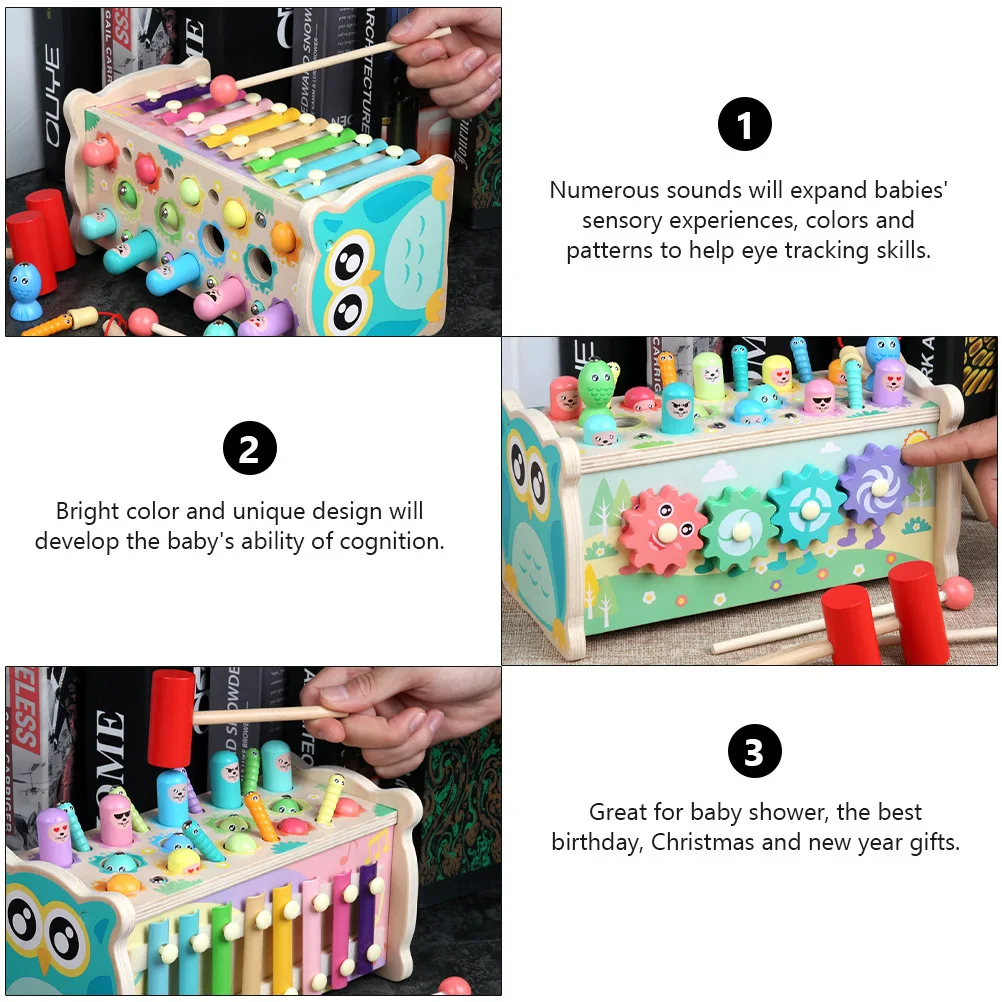 1 zestaw Drewniany młotek do ubijania, gra w łowienie rybek dla dzieci, wczesna edukacja, rozwój sensoryczny, zabawka do uderzania dla niemowląt, wielofunkcyjny dźwięk