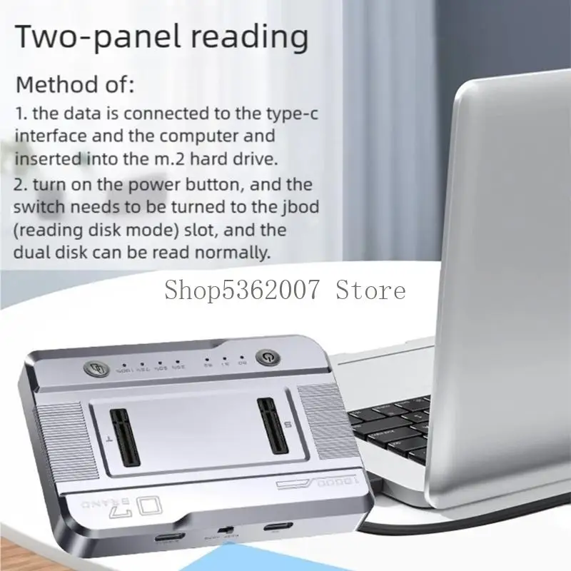 Aluminum Two Bay NVMe Dock USB3.2 20Gbps Color Light Vertical 2000MB 40JB