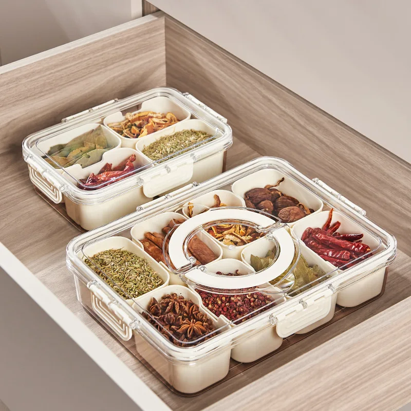 4/8 Grids Food Divided Serving Tray with Lids Portable Fruits Nuts Candy Spice Refrigerator Storage Box Snack Food Container