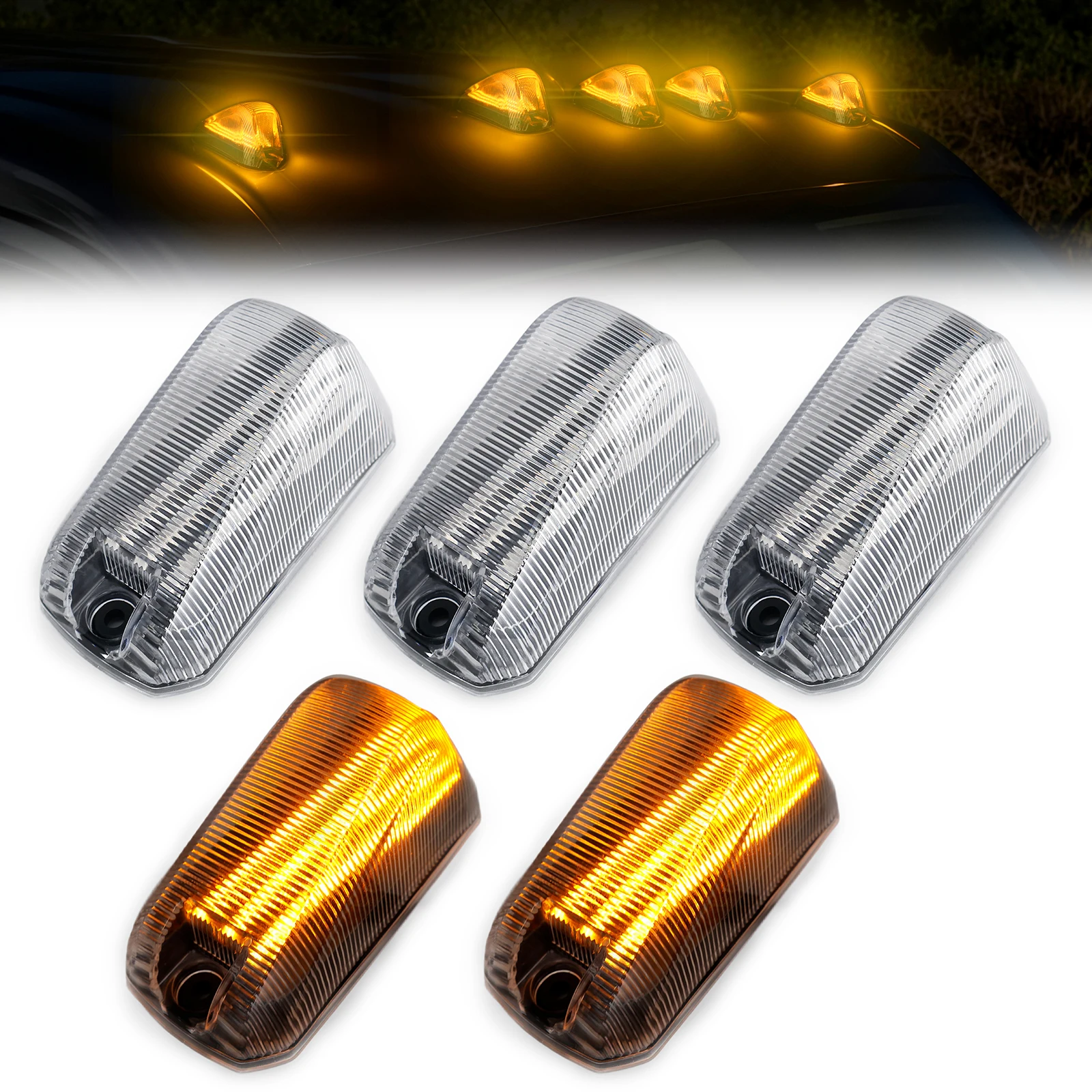 

5pcs 12V 54LED Cab Roof Marker Lights Set Top Mouse Signal Light For Dodge Ram ProMaster 1500 2500 3500 (facelift) 2014-2025
