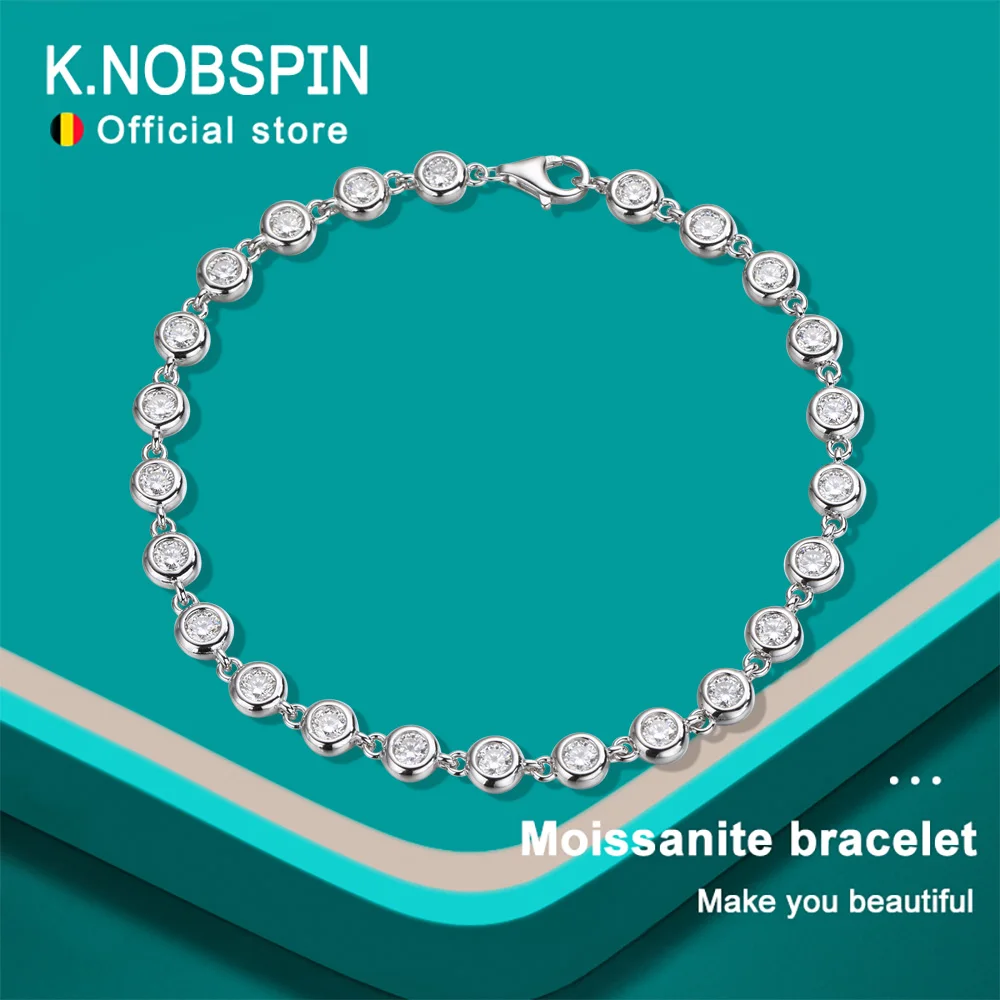 

KNOBSPIN 3mm Moissanite Tennis Bracelet GRA Certified s925 Sterling Sliver Dainty Bezel Bracelets for Women Man Wedding Jewelry