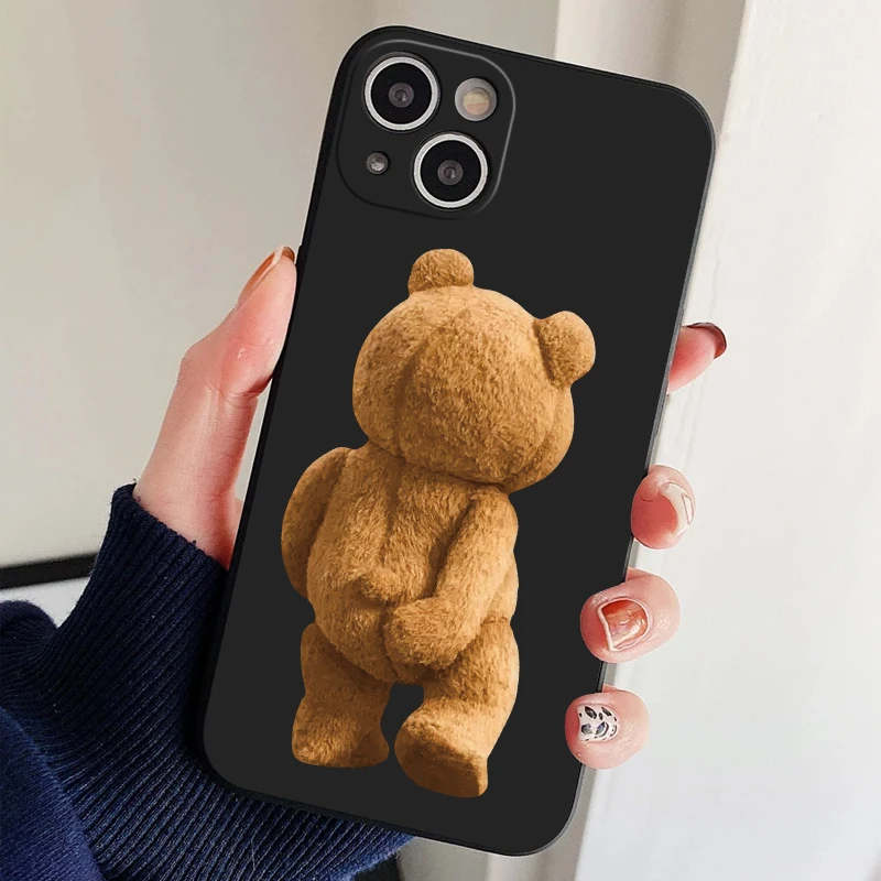 Teddy Bear Couple Cartoon Frosted Phone Case for iPhone 15 14 13 12 11 Pro Max Mini X XS Max XR SE 7 8 Plus Black Case Cover