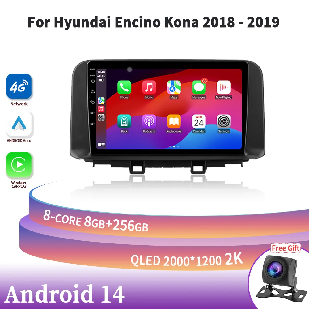 

Wireless Carplay Stereo Android 14 Head Unit For Hyundai Encino Kona 2018-2019 Car Radio Multimedia Navigation Screen 2DIN 4G