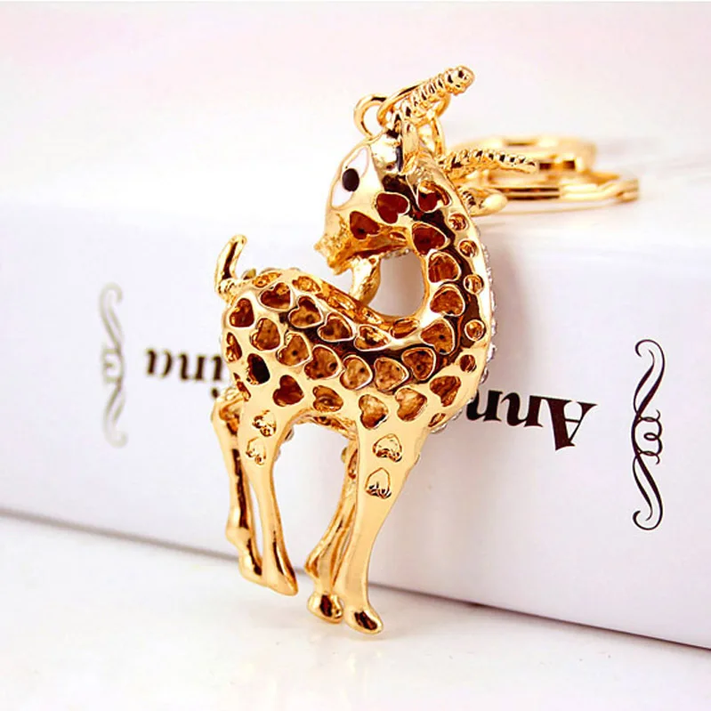 Unique Sheep Goat Key Chains Holder Crystal Purse Bag Buckle HandBag Pendant For Car Keychains Keyrings K259