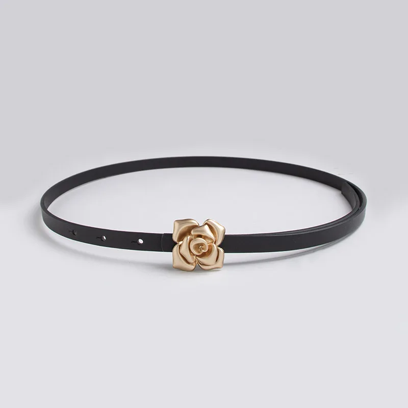 New Women's Simple and Versatile Rose Buckle Elegant Fashion Accessory Thin Waist Belt