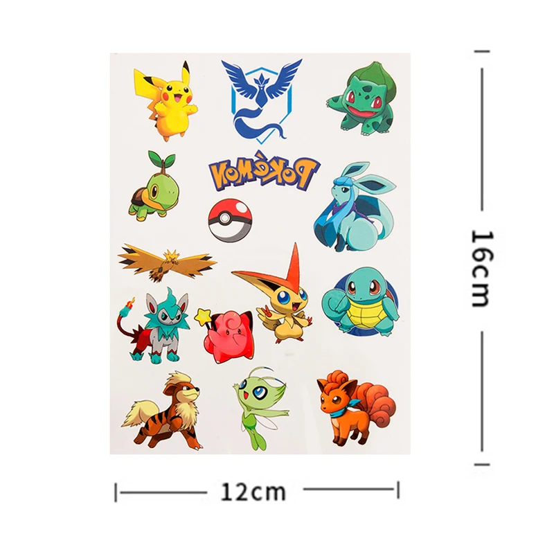 3PCS Pokemon Original Children Temporary Tattoos Stickers Waterproof Pikachu Sticker Funny Cartoon Kids Girls Birthday Gift Toy