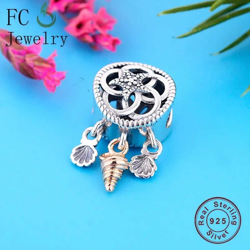 FC Jewelry Fit Original Pan Charms Bracelet 925 Silver Rose Gold Conch Seashell Starfish Dream Catcher Bead For Berloque 2020