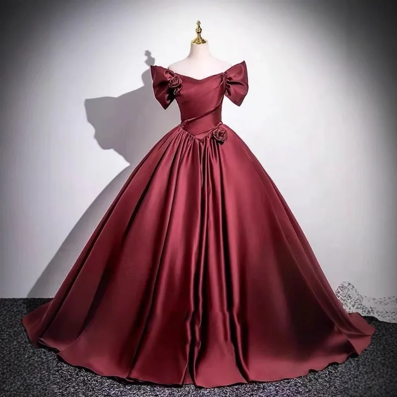 Vinho tinto elegante vestido de noite 2026 novo vestido brinde para o casamento da noiva high-end um ombro desempenho coro vestido