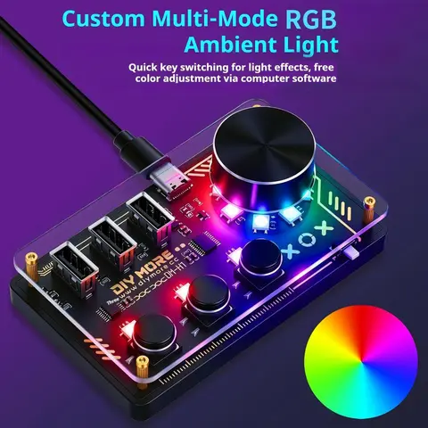 CH554T DC5V USB HUB Dock Desktop Macro Controller EC11 Rotary Encoder 3 Programmable Buttons 11 WS2812B RGB LED WebHID Config
