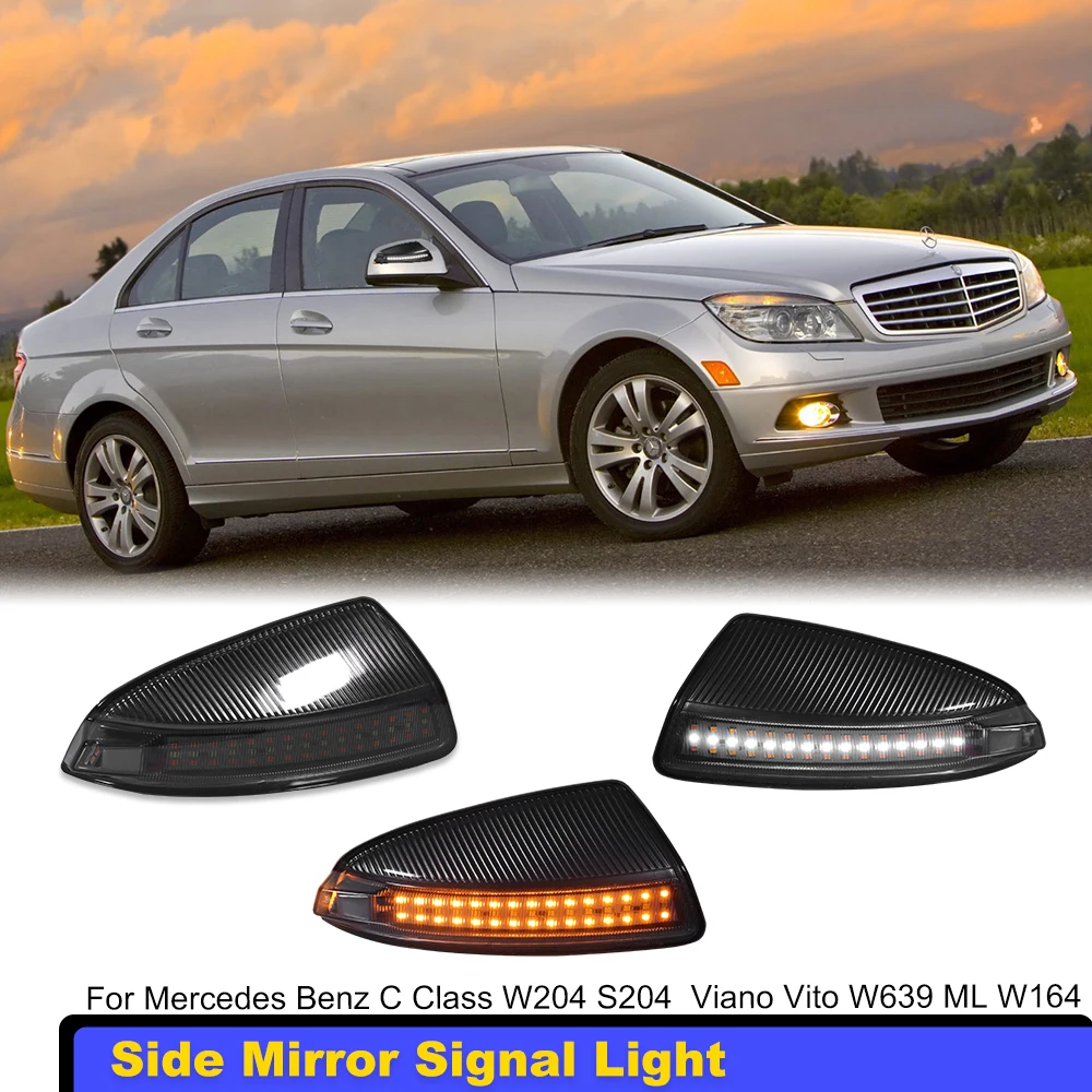 2PCS Turn Signal Light Side Mirror Indicator Blinker For Mercedes Benz C Class W204 S204  Viano Vito W639 ML W164 White LED DRL