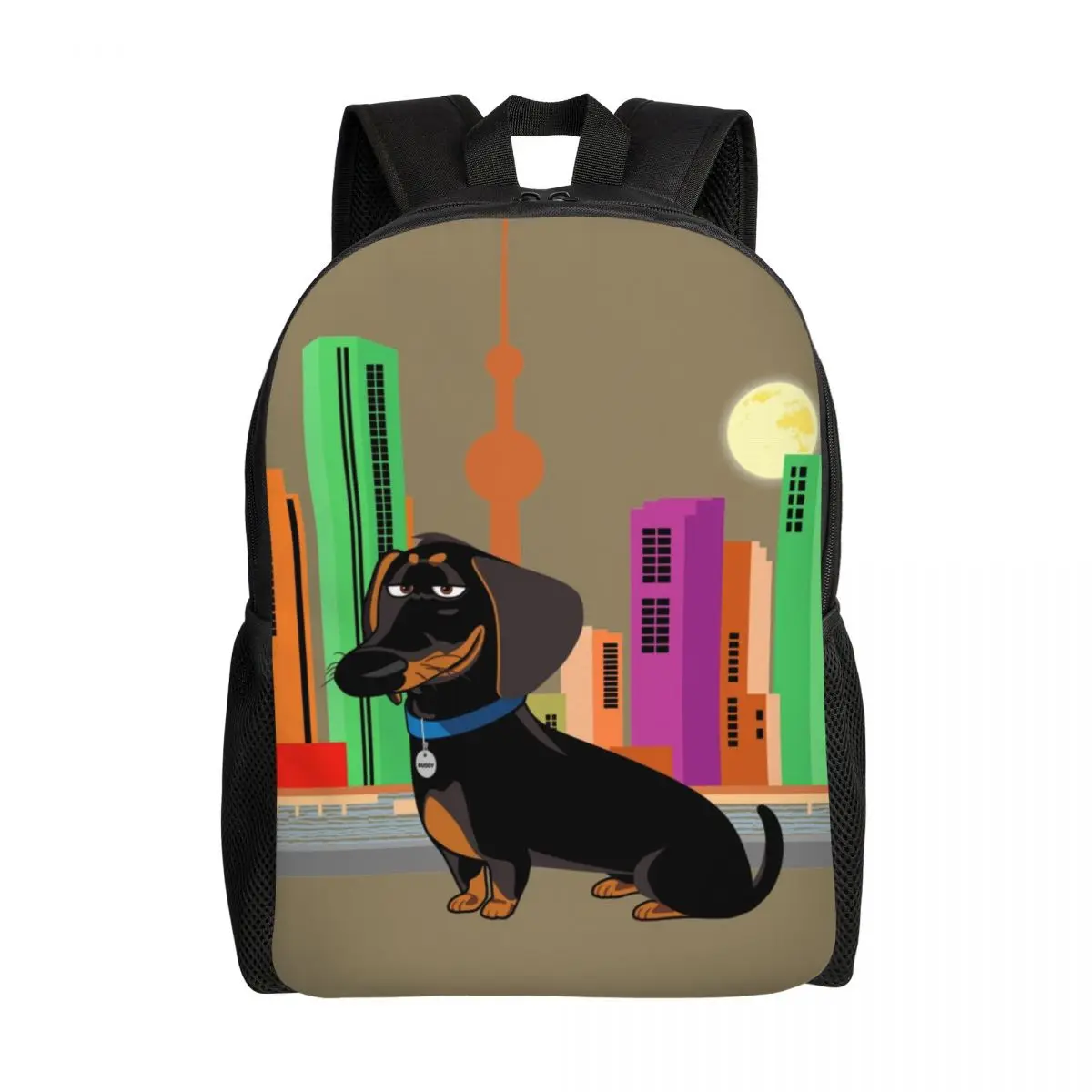 

Customized Colorful Dachshund Badger Backpack Men Women Basic Bookbag for College School Wiener Sausage Dog Bags