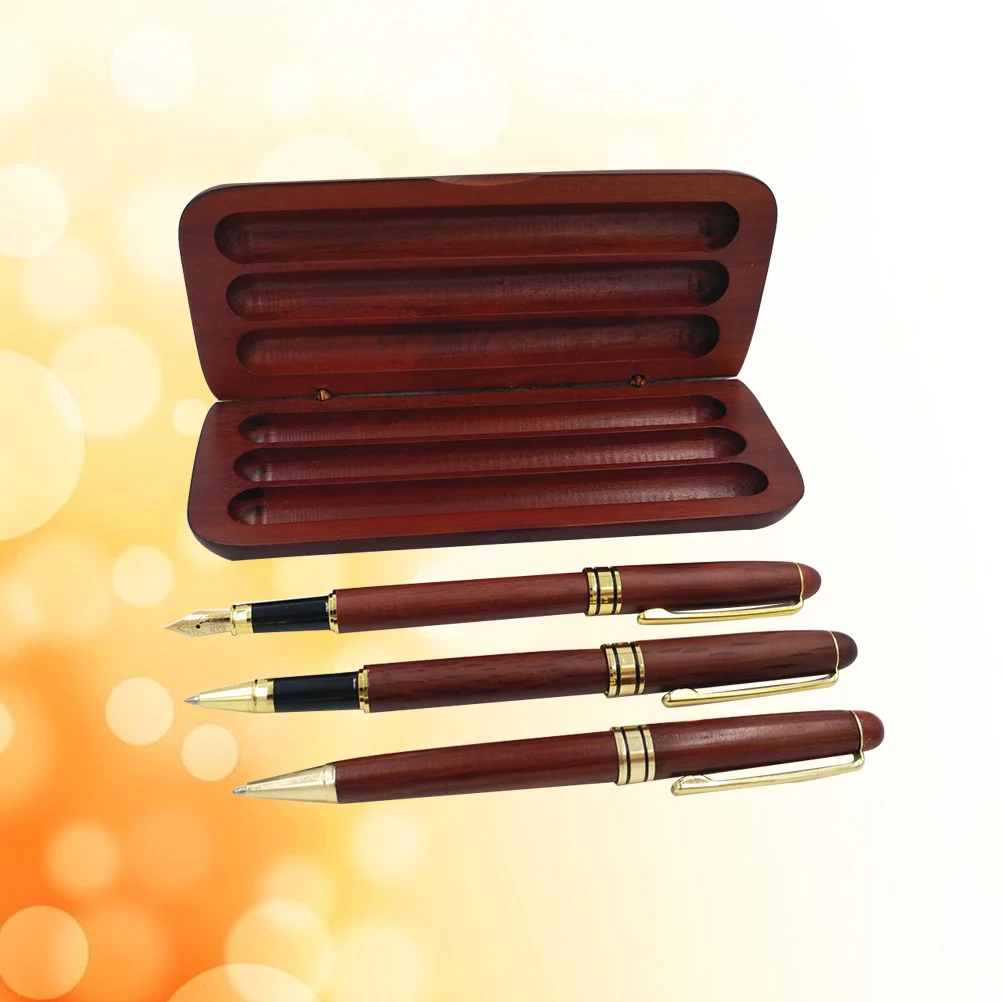 

3 Pcs Maple Pen Set Fountain Pens Reddian Ballpoint Calligraphy for Gifts Signing Men's Luxury