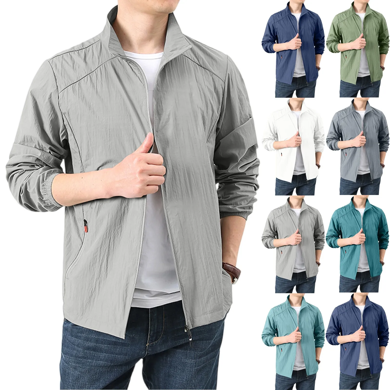 

Male Leisure Lightweight Thin Jackets Simple Solid Color Outdoor Windproof Quick Dry Coat With Zipper Men Daily Casual Tops
