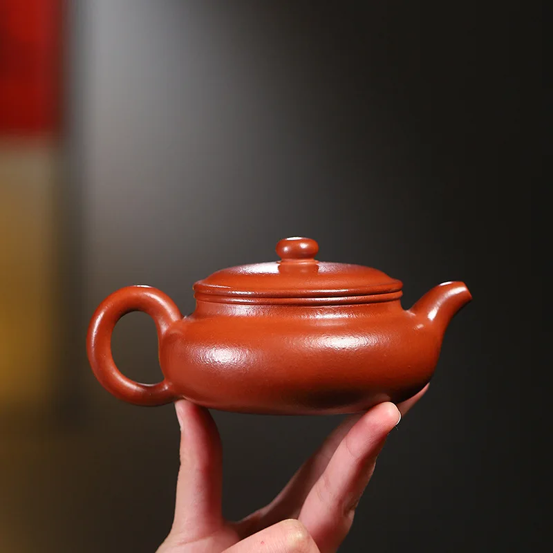 Yixing Purple Sand Hand-made Flat Belly Dahongpao Purple Sand Pot Tea Set Stale Raw Ore Wrinkle Skin Zhu Household Pot Bubble