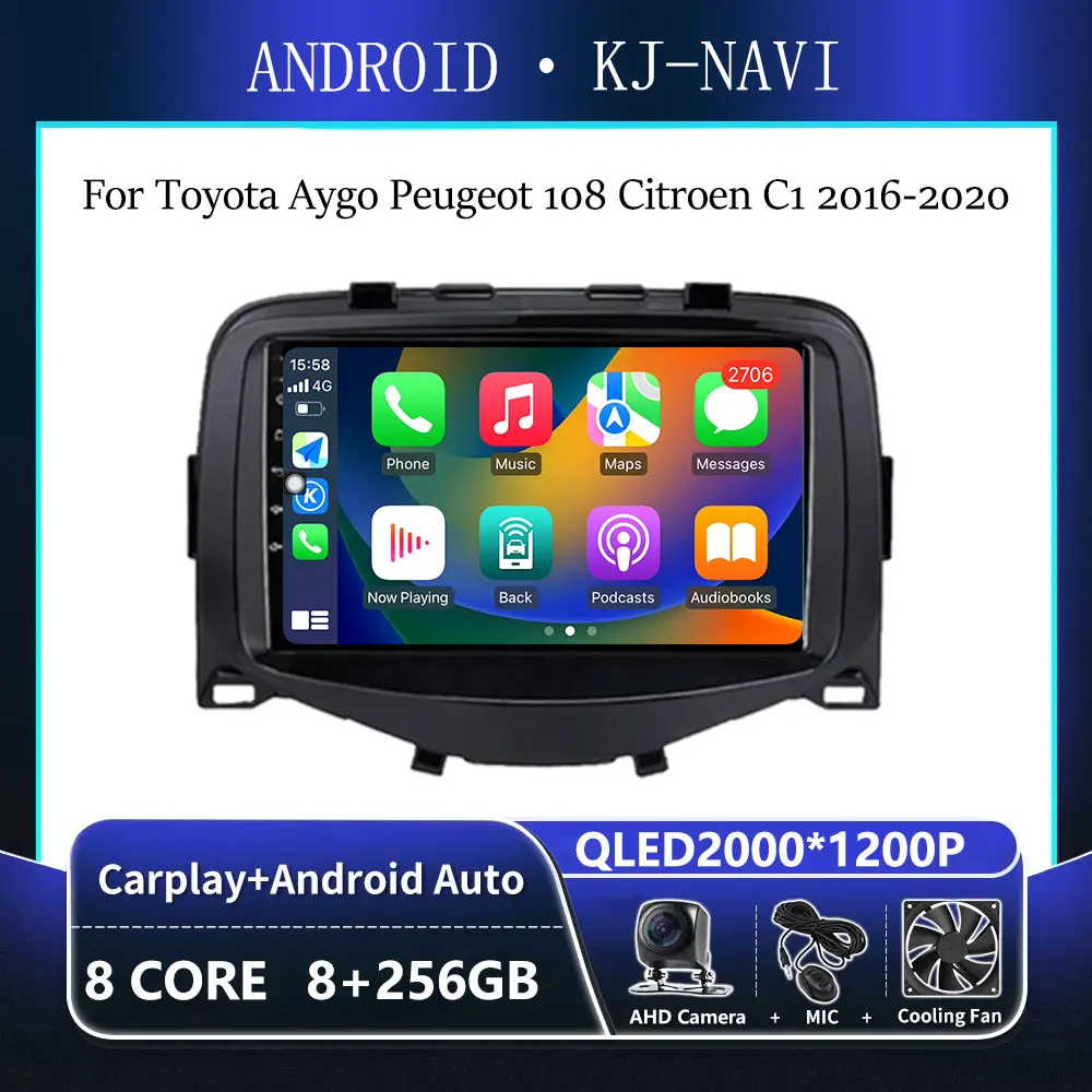 

7-дюймовый экран для Toyota Aygo Peugeot 108, Citroen C1 2016-2020, Android 14, автомобильный радиоплеер, головное устройство, GPS-навигация Carplay